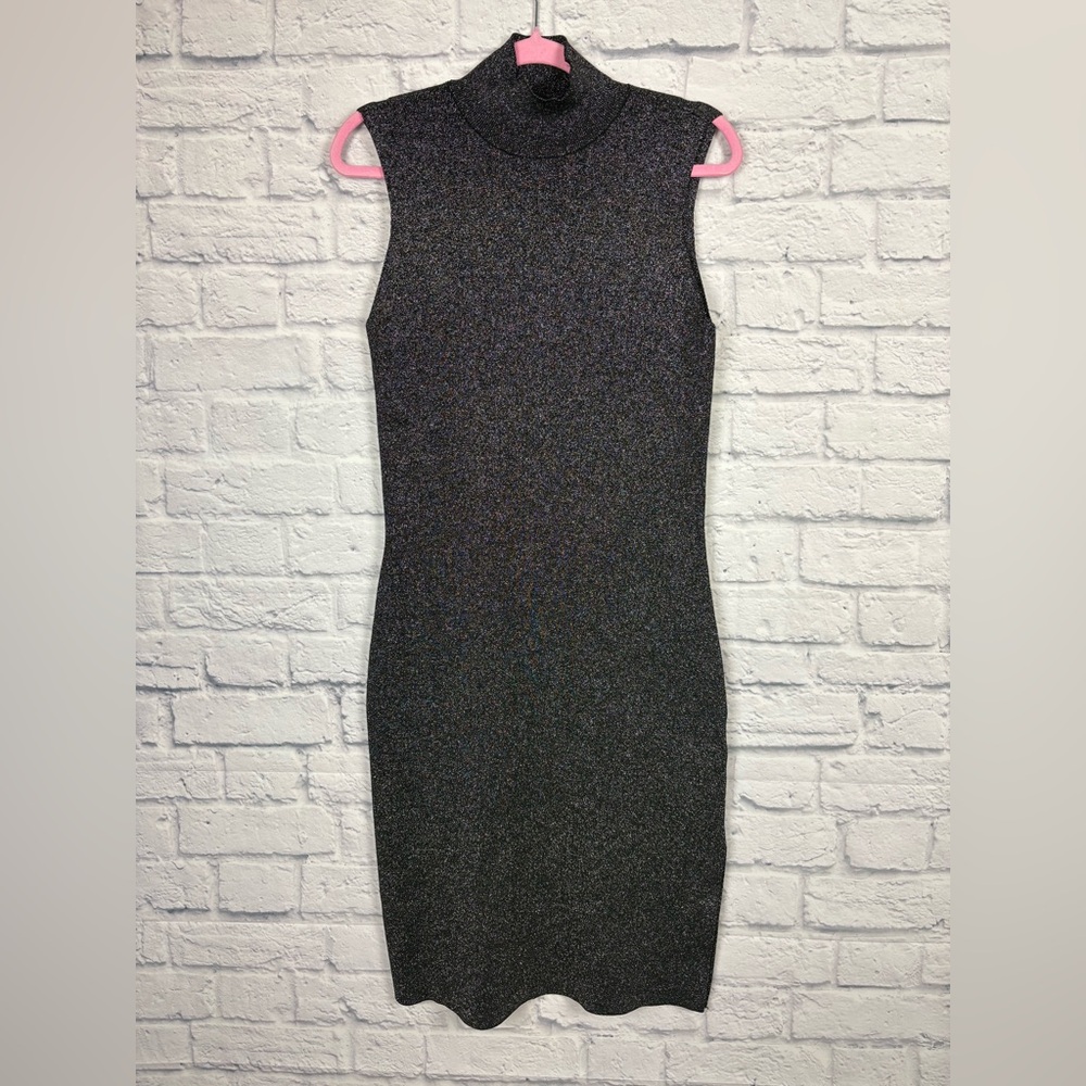 House of Harlow Black Silver Knit Turtleneck Dress size Large